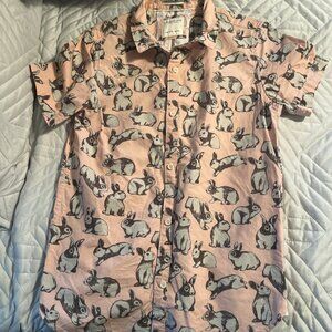 Denim & Flower Ricky Singh Boys Sz 10 11/12 Pink Short  Button Up Shirt Rabbits